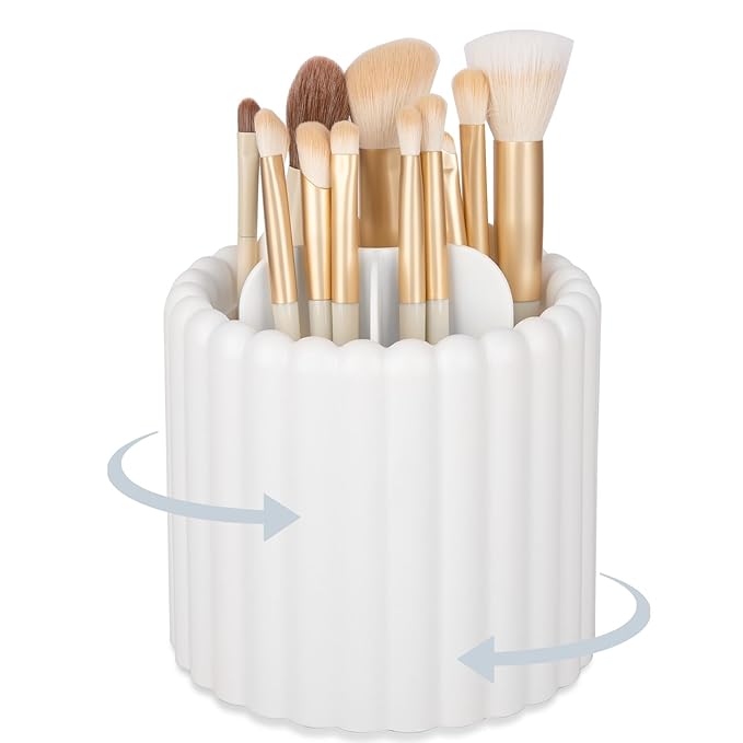 Anyoifax 360 Rotating Makeup Brush Holder 7 Slots Make Up Brush Organizer Removable Spinning Cosmetic Brushes Storage Pen Holder for Vanity, Dresser, Desk, White-DeskLoop Office