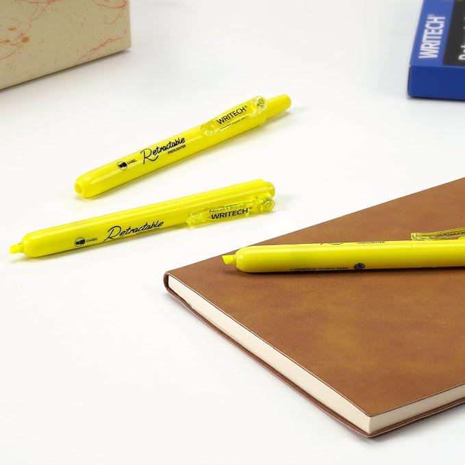 WRITECH Retractable Highlighters Chisel Tip: Fluorescent Yellow Ink Highlighter - Image 6