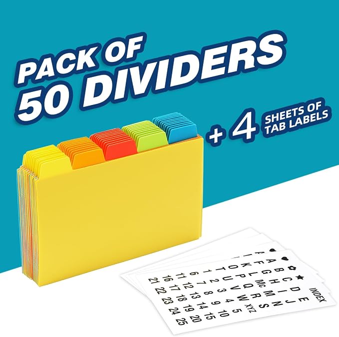 Chell 3x5 Plastic Index Card Dividers, Heavyweight Poly Index Card Guides A-Z - Image 2