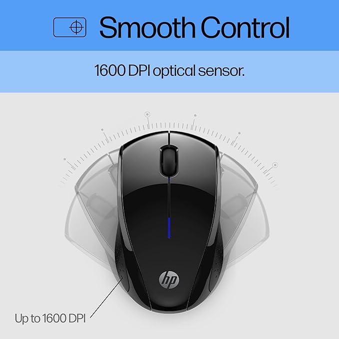 HP X3000 G3 Wireless Mouse - Black, 15-Month Battery, Side Grips for Control, Travel-Friendly, Blue LED, Powerful 1600 DPI Optical Sensor, Compatible with Wins PC/Laptop, Mac, Chromebook (683N7AA)-DeskLoop Office