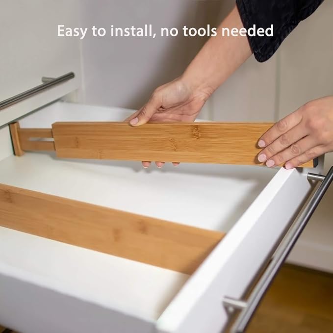 Fabsome Drawer Divider 6 Pack, Bamboo Kitchen Dividers Organizers Adjustable - Image 5