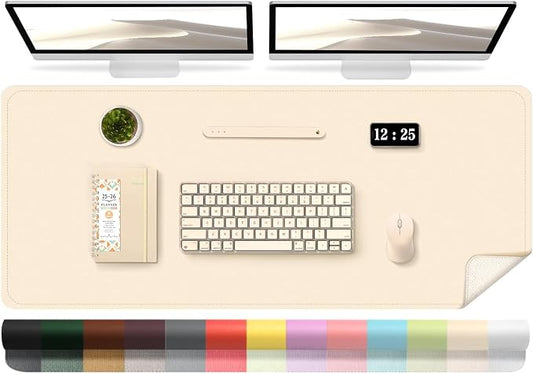 Leather Desk Pad Protector, 47.2'' x 23.6'', Suede Base Sewing Desk Blotter by BLESWIN