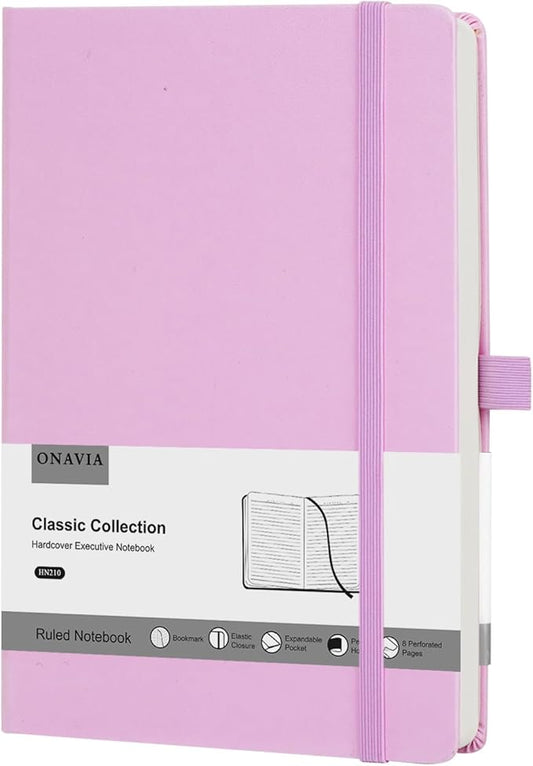 Lined Journal Notebooks for Work, Travel, College, A5 Size 100 GSM Thick Paper, Classic Ruled Journaling Notebook, Hardcover Notepad for Writing 160 Pages, 5.5 x 8.3 inch, Pink-DeskLoop Office