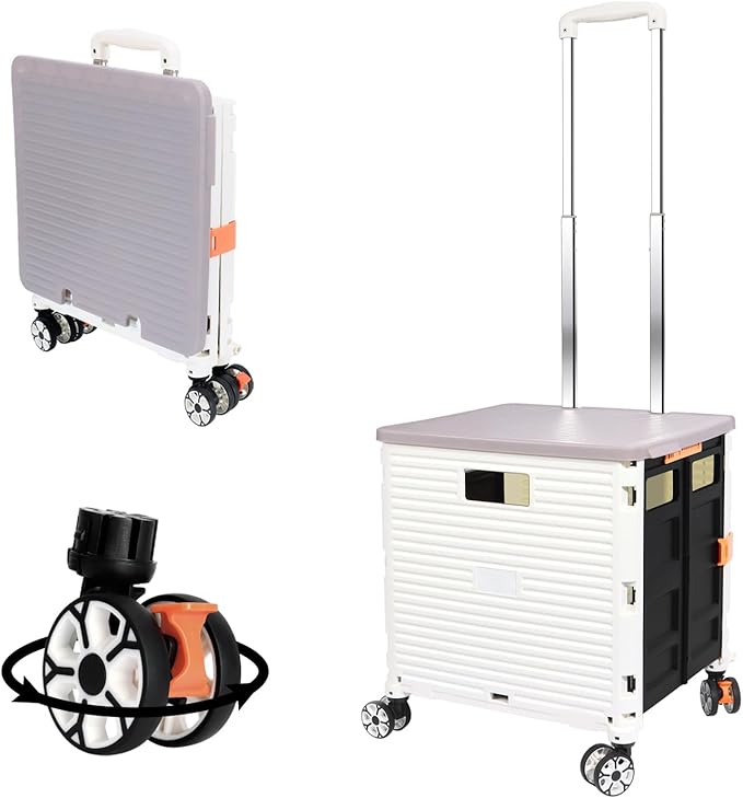 FELICON SELORSS Foldable Utility Cart Folding Portable Rolling Crate-White | by FELICON