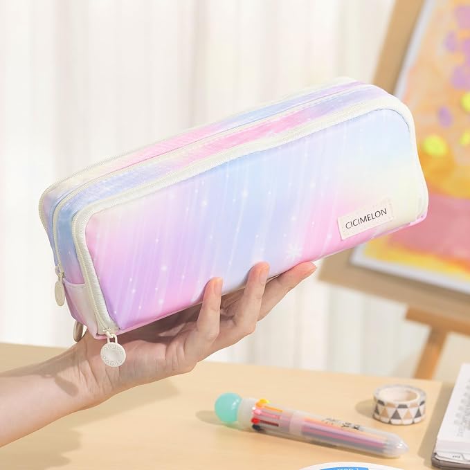 CICIMELON Large Capacity Pencil Case 3 Compartment Pouch Pen Bag - Image 2