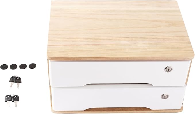 Lockable Desk Organizer Wooden Desktop Drawers Office Flat Files Storage Box - Image 9
