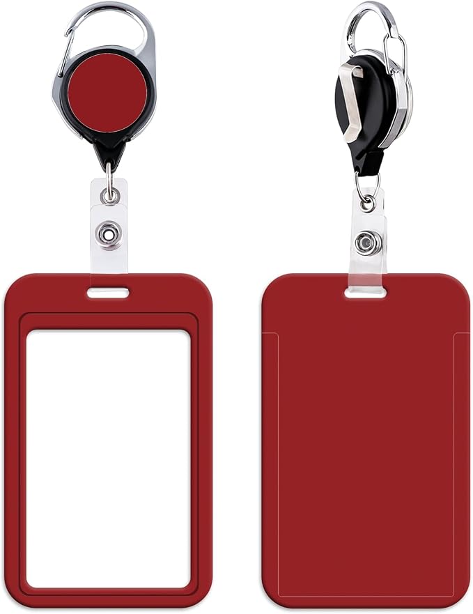 Cute Dard Red ID Badge Holder Solid Keychain Retractable Badge Reel ID Holder by beemorita