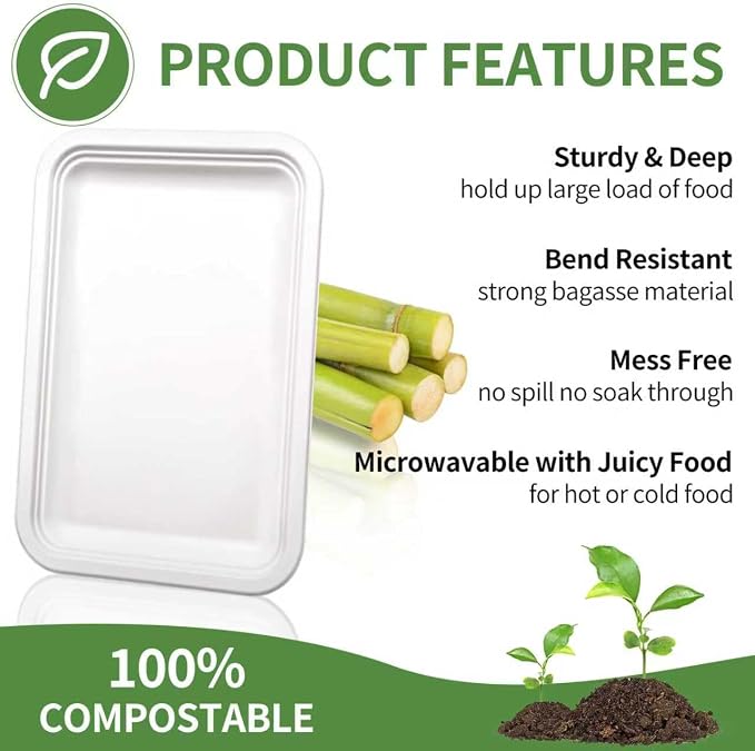 30Pack Compostable Food Trays 14 Inch Large Paper Plates Heavy Duty Disposable - Image 2