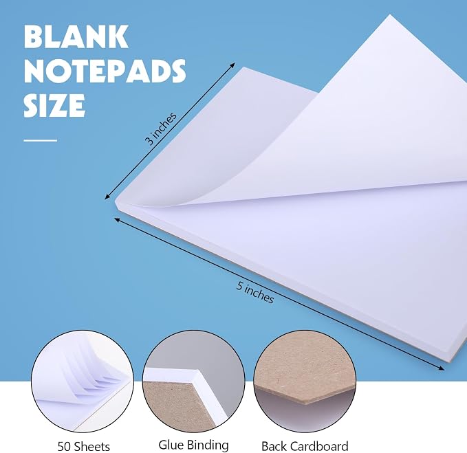 Thboxes 10 Pack 3" x 5" Blank Note Pads, 50 Sheets Each | 80gsm FSC Paper - Image 2