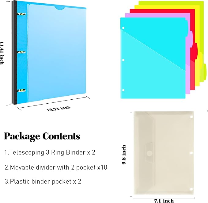 INFUN 1 Inch Telescoping Project Organizer Binder-2PCS, 13 Pocket, Customizable - Image 2