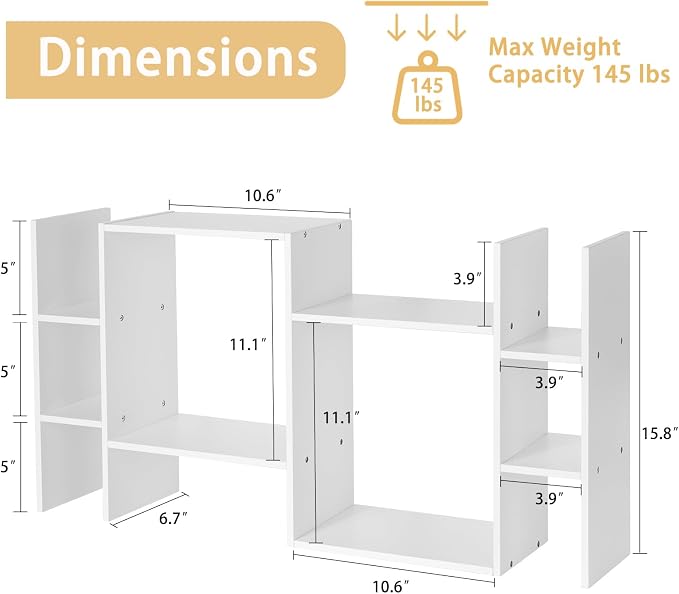 YIGANG Desk Shelf Organizer, 3-Tier Desktop Bookshelf - Image 3