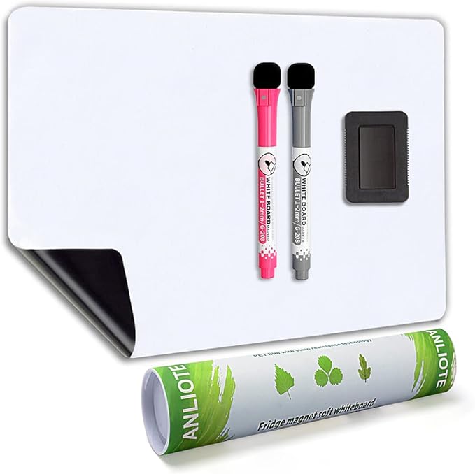 Magnetic Dry Erase Board Fridge Whiteboard Sheet 17"x11", Flexible Refrigerator by ANLIOTE