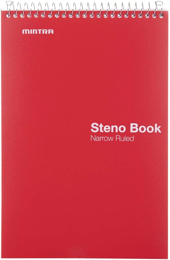 Mintra Office Steno Book - (Primary Colors, 8 Pads/Pack, Narrow Ruled) - 6inx9in, 100 Sheets per pad, POLY Cover, notebook for writing notes in school, university, college, work, office-DeskLoop Office