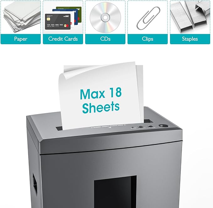 WOLVERINE 18-Sheet Shredders for Home Office Heavy Duty P-4 Security Level Crosscut Paper Shredder Paper/CD/Card Ultra Quiet Paper Shredder for Home with 6 Gallons Pullout Waste Bin SD9113(Grey ETL)-DeskLoop Office