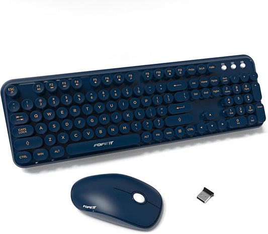 FOPETT Wireless Keyboard and Mouse Combo, 104 Keys Full-Sized 2.4 GHz Round Keycap Colorful Keyboards, USB Receiver Plug and Play, for Windows, Mac, PC, Laptop, Desktop (DarkBlue)-DeskLoop Office