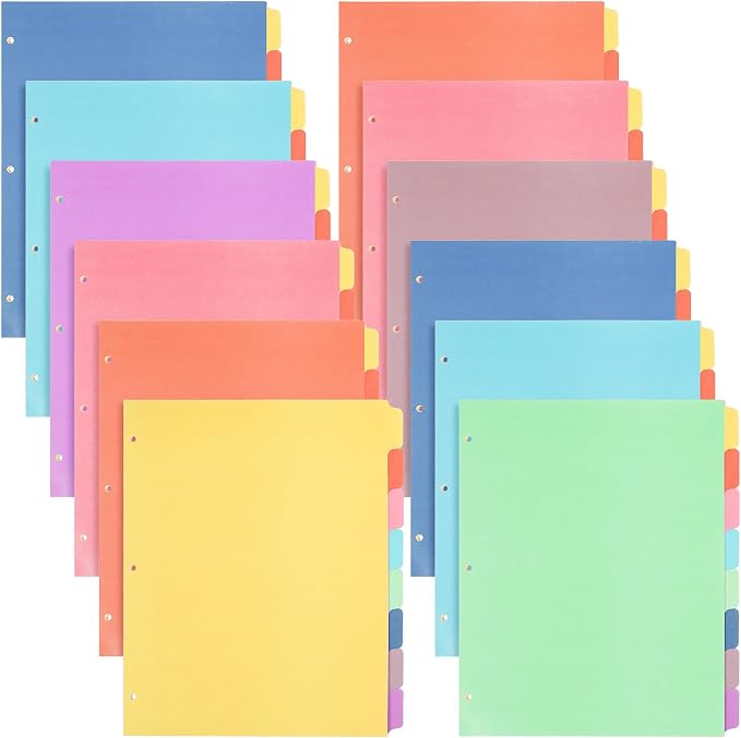 Honoson 12 Sets 8 Tab Dividers for 3 Ring Binders Plastic File 8.5 x 11 Inch by Honoson