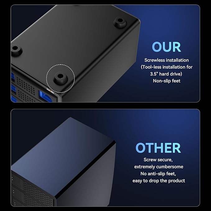 3 Bay Hard Drive Enclosure with Cooling Fan for 2.5“/3.5" SATA HDD/SSD with USB A/C 3.0, Support 60TB, Hot Swappable, Daisy Chain Expansion, Tool-Free HDD Enclosure, DAS(NO RAID/NAS)-DeskLoop Office