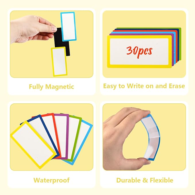 Dry Erase Magnets Blank Lables, 30 Pack Colorful Reusable Magnetic Labels - Image 4