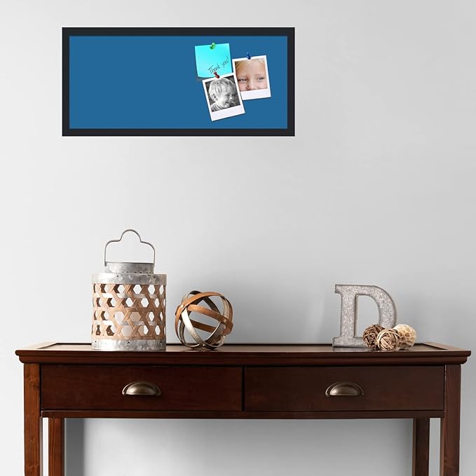 PinPix 28x12 Inch Cork Bulletin Board. This Decorative Framed Pin Board Comes with Navy Pastel Design and a Satin Black Frame. Ideal for Home Office Decor or Message Board (PinPix-1811)-DeskLoop Office