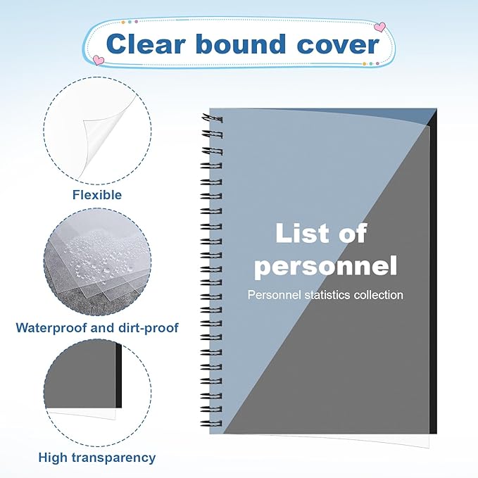 120 Pack Clear Binding Covers and Backs 8.5 X 11 Inches 12 Mil Sand-Textured Polycover, 10 Mil Presentation Binder Covers for Spiral Binding with Clear Front, Letter Size, Square Corners, Un-Punched-DeskLoop Office