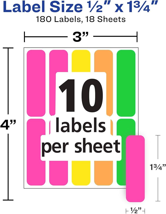Avery Color-Coding Removable Labels, 1/2" x 1-3/4", Non-Printable, 180 Blank - Image 4