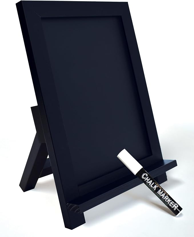 Framed Tabletop Chalkboard Sign, 9.5" x 14", Rustic Wood Frame, Small Magnetic by BetterOfficeProducts