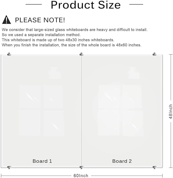 2-in-1 Magnetic Glass White Board 60'' x 48'' Extra Large Splicing Tempered Glass Whiteboard, 4' x 5' Frameless Big Glass Dry Erase White Board for Wall, Office, Home-DeskLoop Office