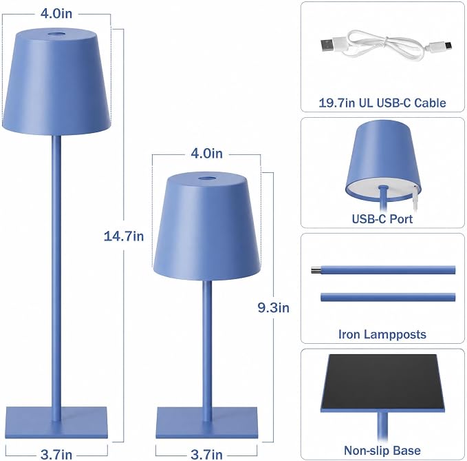 Kakanuo Navy Blue Rechargeable Table Lamp, 2 Pack Cordless Desk Lamp - Image 4