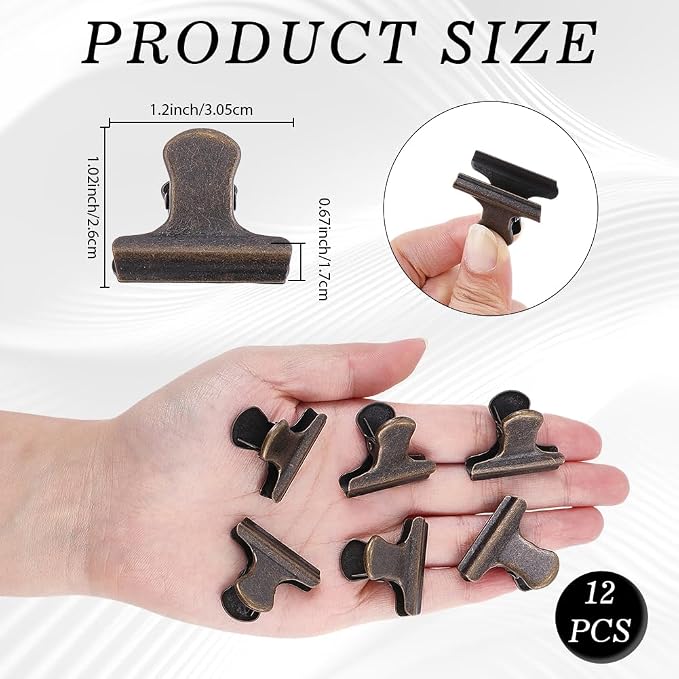 CRASPIRE 12Pcs Vintage Metal Food Bag Hinge Clips 1 Inch Small Binder Clips - Image 2