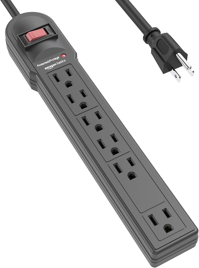 Amazon Basics Surge Protector Power Strip, 6-Outlet, 790 Joules, LED Indicator, 6ft Extension Cord, Black-DeskLoop Office