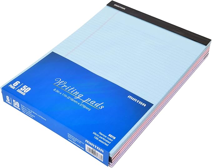 Mintra Office Legal Pads - ((BASIC PASTEL 6pk, 8.5in x 11in, NARROW RULED))-DeskLoop Office