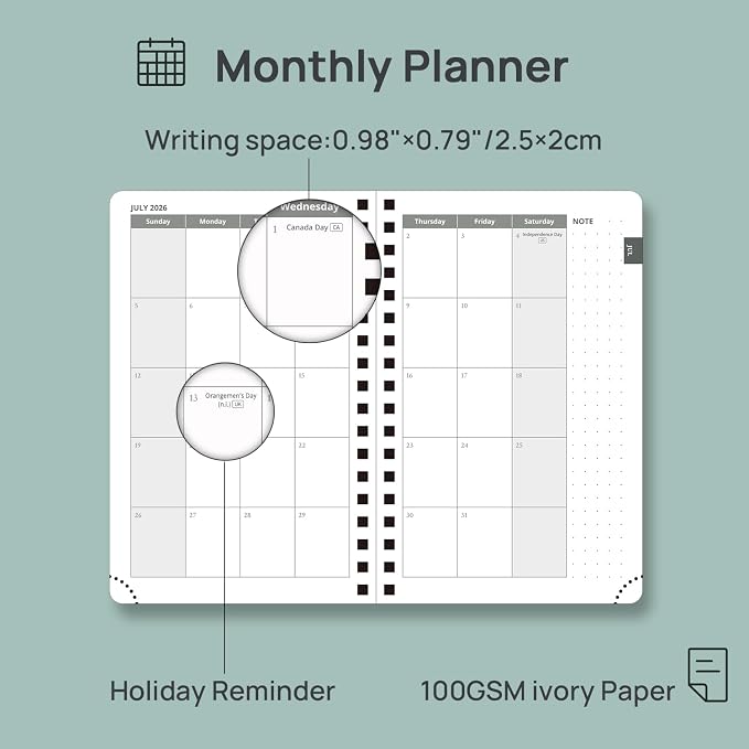 POPRUN Pocket calendar 2026-2027, pocket planner Jul 2026-Jan 2027, 6.5" x 3.5" - Image 4