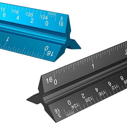 Rena Chris 2PCS Architectural Scale Ruler: 12" Imperial Aluminum Alloy Metal by RenaChris