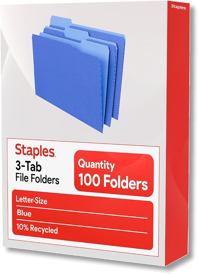 Staples File Folders, Letter Size, 1/3‑Cut Top Tabs, Durable 10.5‑Point Paper - Image 7