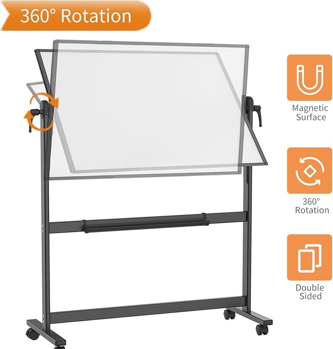 VIZ-PRO Double-Sided Magnetic Mobile Whiteboard, 72 x 40 Inches, Rolling Dry - Image 3