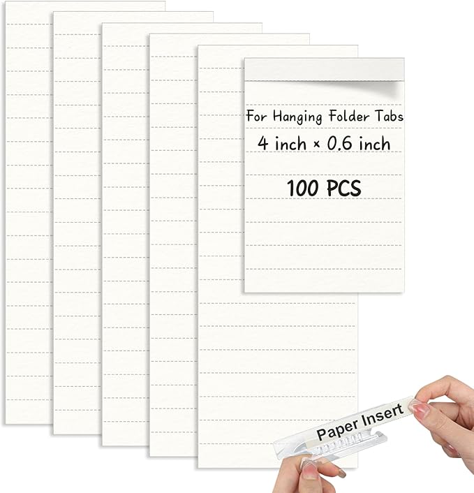 100 Pcs Hanging File Folder Paper Inserts 4 inch Off White Blank File Tab by SMAODSGN