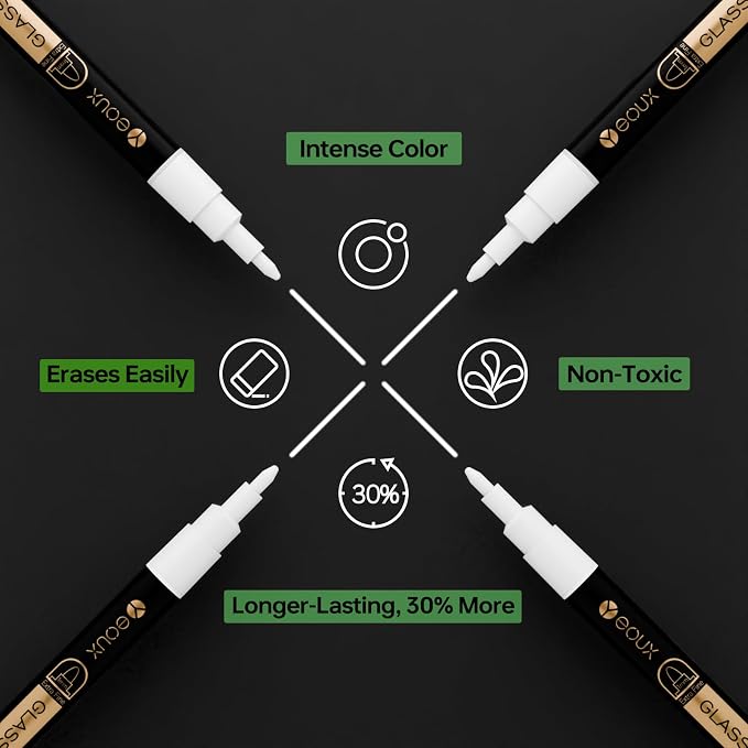 YEOUX Dry Erase Markers for Glass Board, 4 Pack | 1mm Ultra-Fine Tip, Easy Wipe - Image 2
