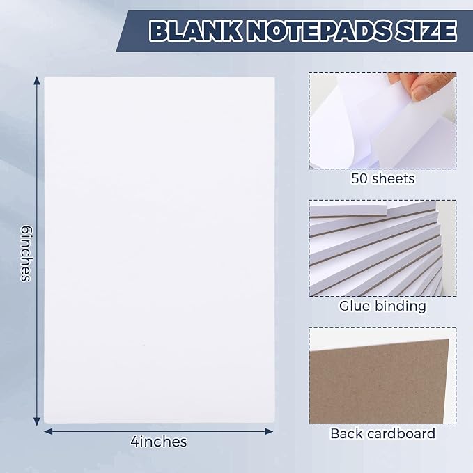 Thboxes 10 Pack 4" x 6" Blank Note Pads, 50 Sheets Each | 80gsm FSC Paper - Image 2