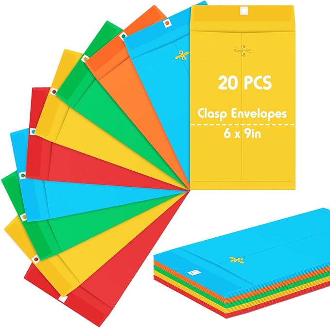 Geyee 20 Pcs Clasp Manilla Envelopes 6 x 9 Inch Gummed Colored Envelopes by Geyee