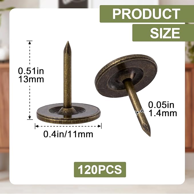 120pcs Flat Head Thumb Tacks for Wall, Bronze Heavy Duty Upholstery Push Pins - Image 2
