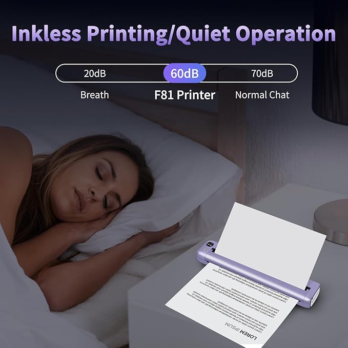 Rongta Portable Printers Wireless for Travel, WiFi & Bluetooth Mobile Printer, Thermal Inkless Printer for School/Office/Home Use, Compatible with Android,iOS & Laptop (Purple)-DeskLoop Office