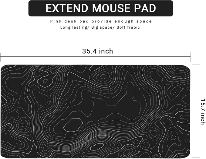 Topographic Mouse Pad, Extended Gaming, Desk Mat Laptop Waterproof Decor Writing - Image 2