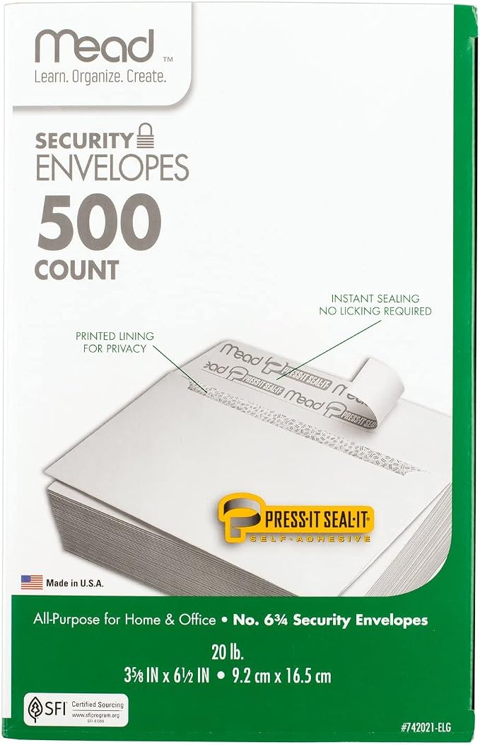 Mead #6-3/4 Envelopes, 3-5/8" x 6-1/2", Security Printed Lining - Image 6