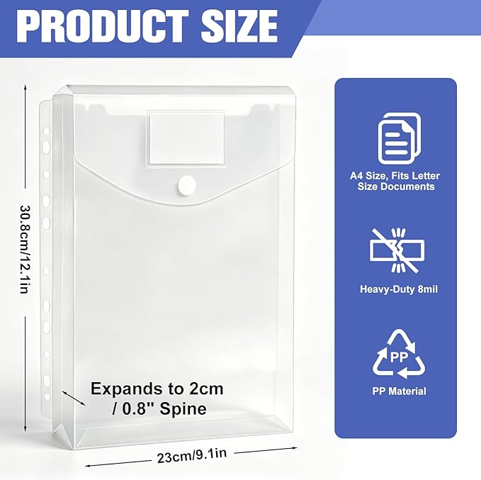 20 Pack Clear Expandable Binder Pockets - Image 2