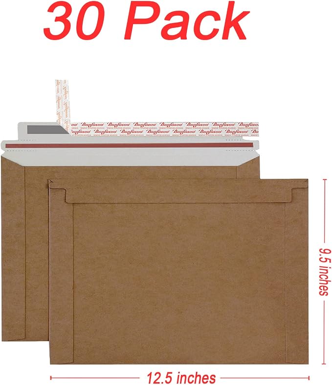 Bonfasvo Rigid Mailers 30 Pack 9.5 x 12.5 inches Brown Self Seal Stay Flat Bulk - Image 2