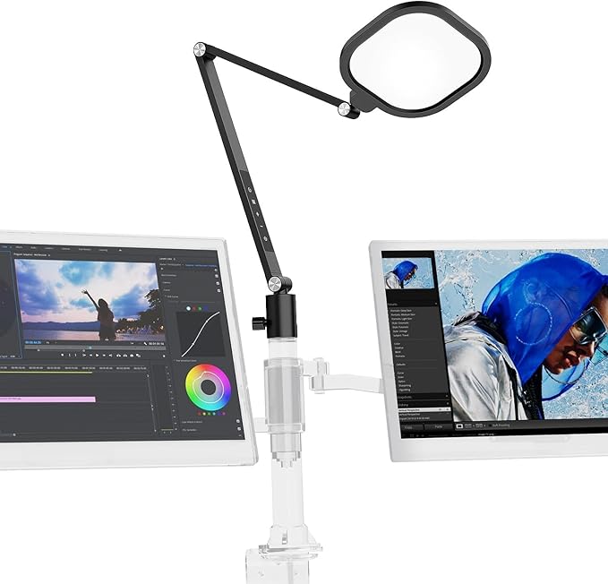 Desk Lamp for Computer Monitor Arms, Compatible with 1.18-1.38 inch Diameter Pole-Mounted Dual Monitor Stand, 1200LM Dimmable Desk Light with Remote Control, 31" Tall, CRI 95, Timer-DeskLoop Office