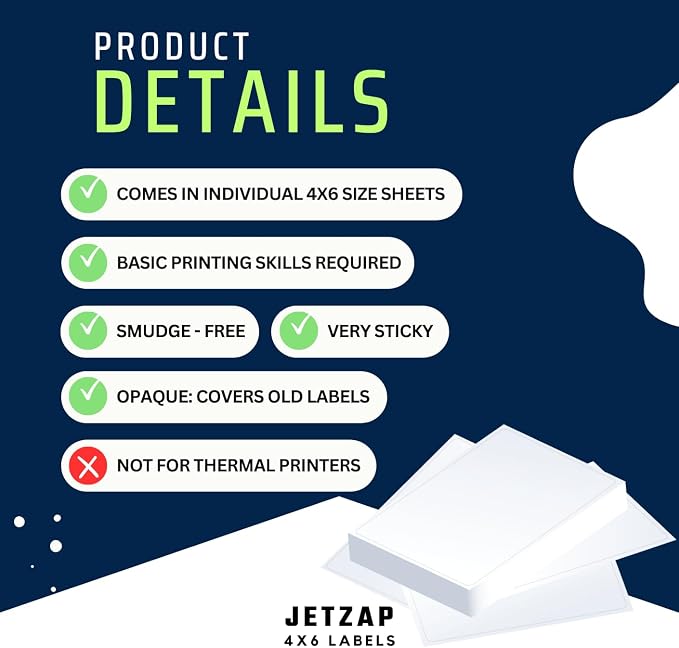 JETZAP Pre-Cut 4x6 Shipping Labels | Work on Most Inkjet and Laser Printers | - Image 5