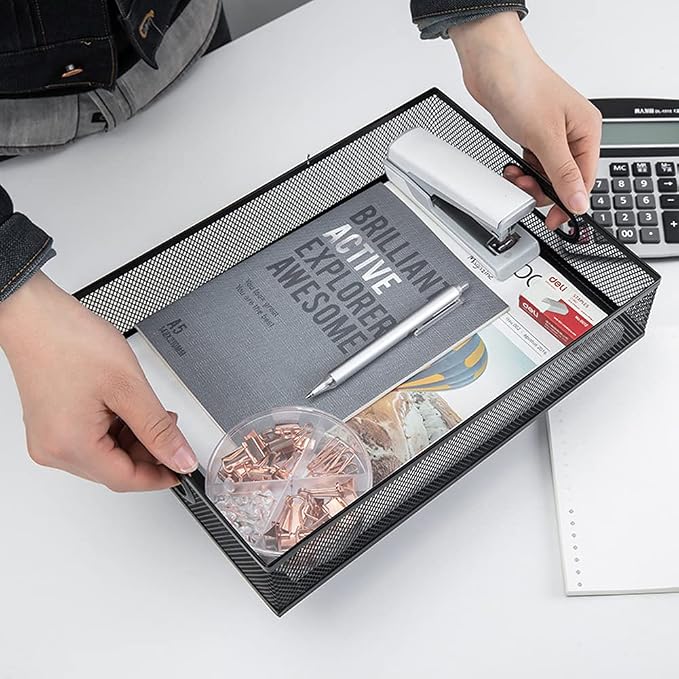 EsOfficce 2Pcs Desk Drawer Organizer, Stable Metal Mesh Desk Storage Tray - Image 2