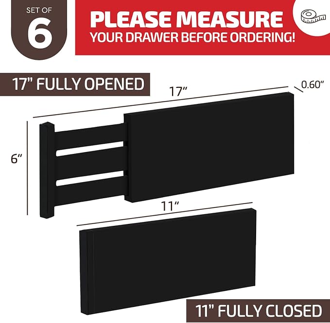 6-Pack Drawer Dividers 6 Inch High, 11”-17" Adjustable Bamboo Organizers Large - Image 7