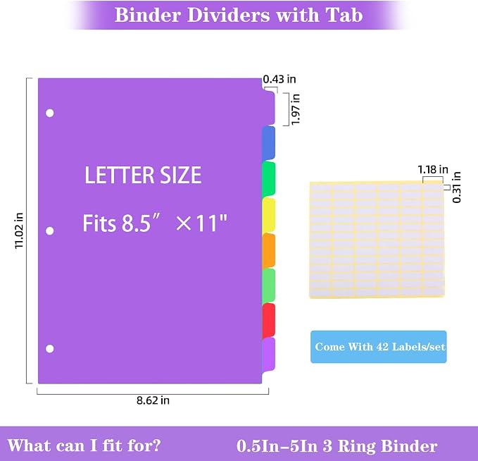 24PCS/3 Set 3-Ring Binder Dividers - Image 2